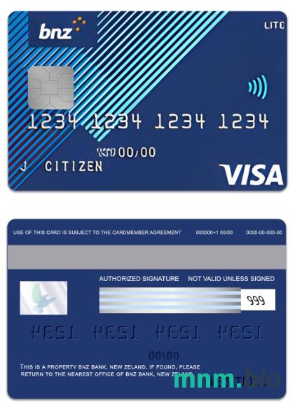 New Zeland BNZ Bank lite przykład karty visa w formacie PSD